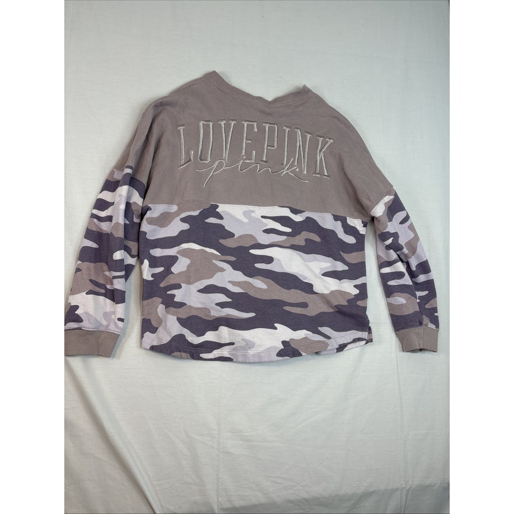 PINK VICTORIA’S SECRET Sweatshirt Women Sz L Pink/Purple Camouflage Embroidered - Picture 3 of 15